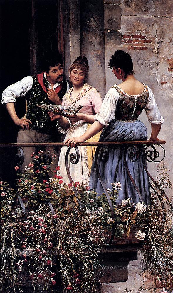 De On The Balcony lady Eugene de Blaas Oil Paintings
